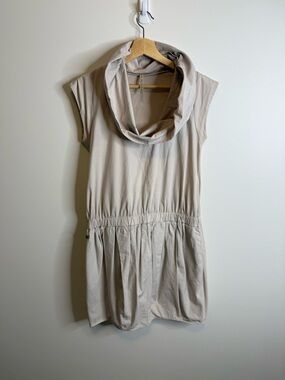 Manila Grace Cowl Neck Sleeveless Mini Dress in Light Beige made in Italy